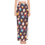 Cute Cupcake Pattern Print High Slit Maxi Skirt