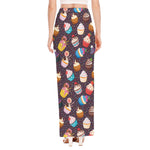 Cute Cupcake Pattern Print High Slit Maxi Skirt