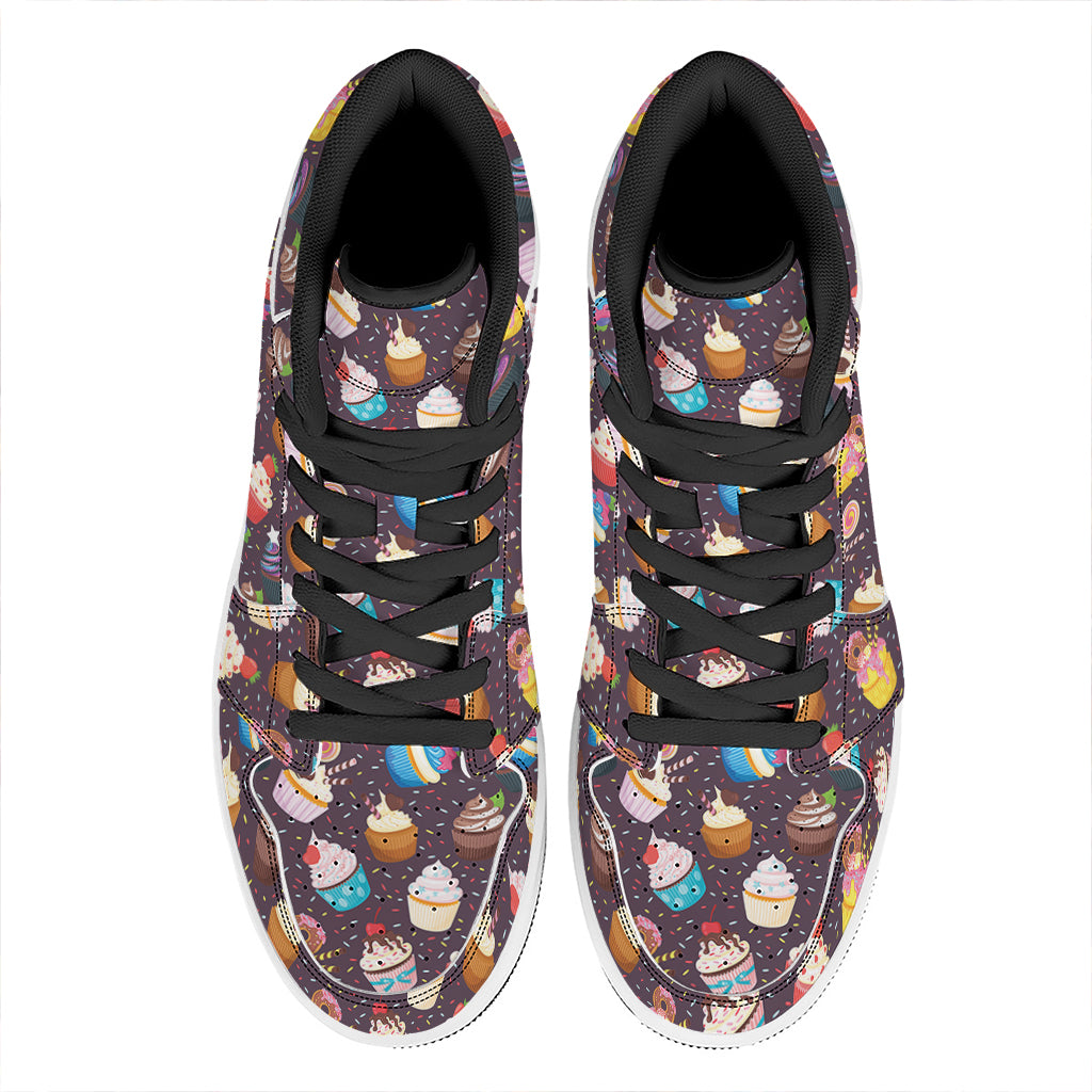 Cute Cupcake Pattern Print High Top Leather Sneakers