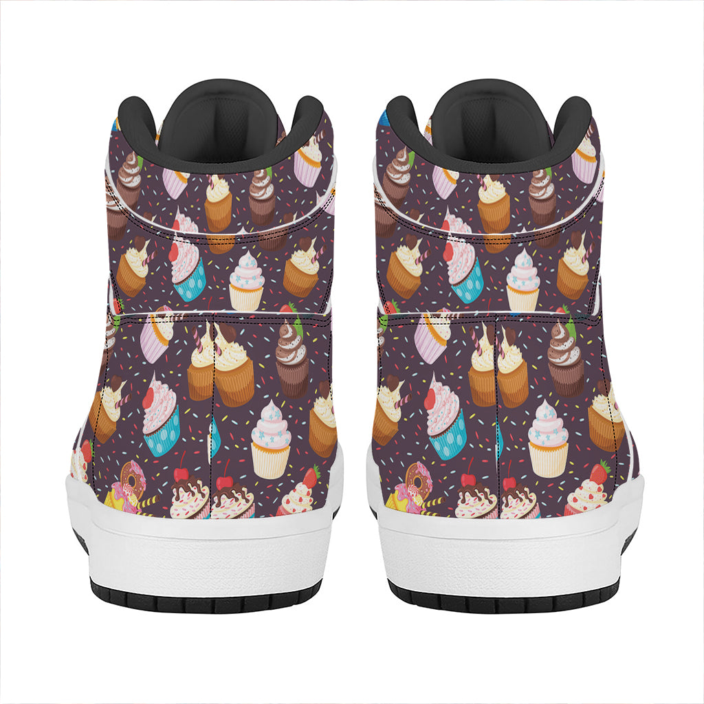 Cute Cupcake Pattern Print High Top Leather Sneakers