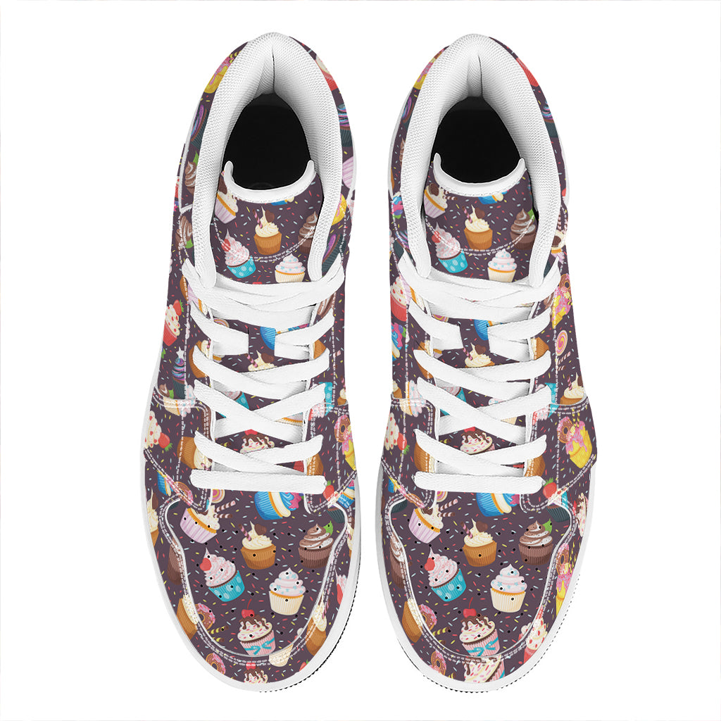 Cute Cupcake Pattern Print High Top Leather Sneakers