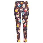 Cute Cupcake Pattern Print High-Waisted Pocket Leggings