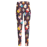 Cute Cupcake Pattern Print High-Waisted Pocket Leggings