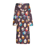 Cute Cupcake Pattern Print Hooded Bathrobe