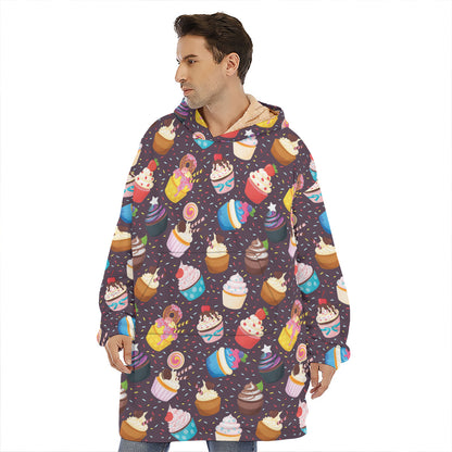 Cute Cupcake Pattern Print Hoodie Blanket