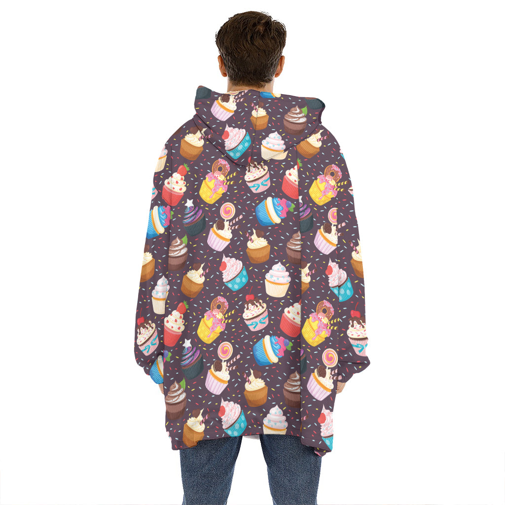 Cute Cupcake Pattern Print Hoodie Blanket