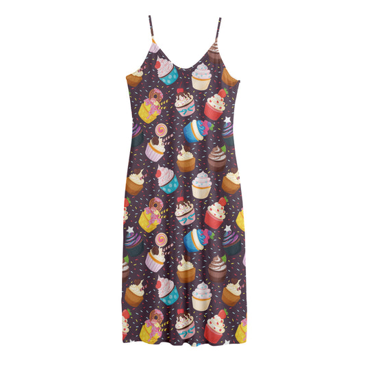 Cute Cupcake Pattern Print Jersey Midi Cami Dress