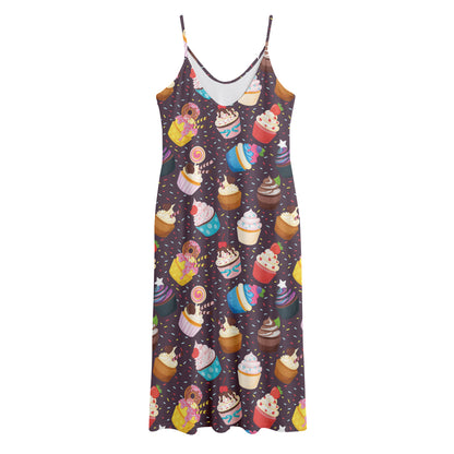 Cute Cupcake Pattern Print Jersey Midi Cami Dress