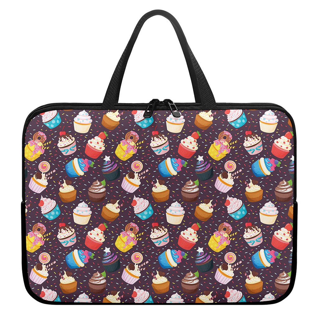 Cute Cupcake Pattern Print Laptop Sleeve With Handle