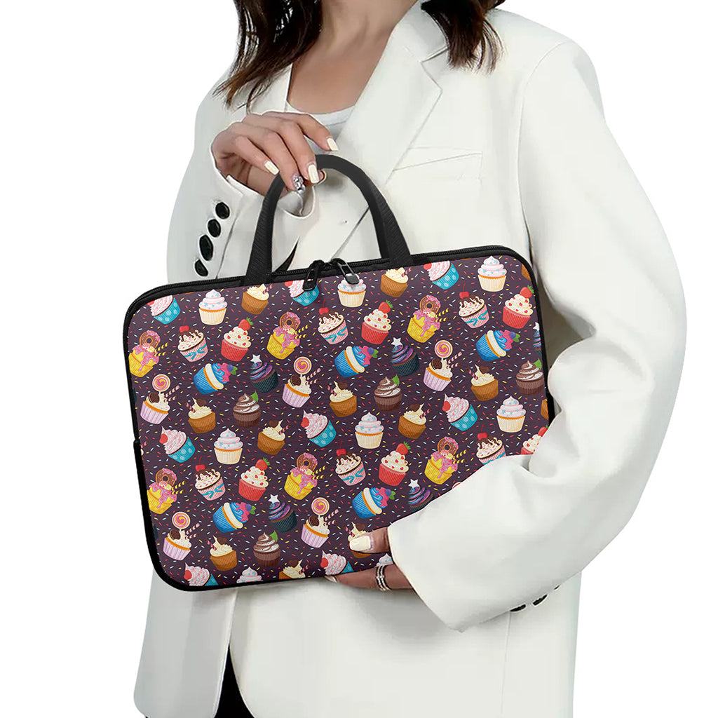 Cute Cupcake Pattern Print Laptop Sleeve With Handle