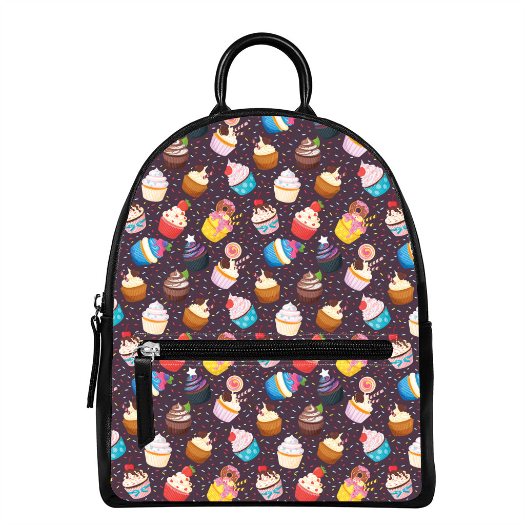 Cute Cupcake Pattern Print Leather Backpack