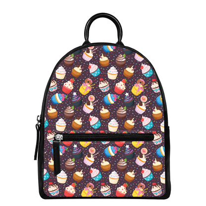 Cute Cupcake Pattern Print Leather Backpack