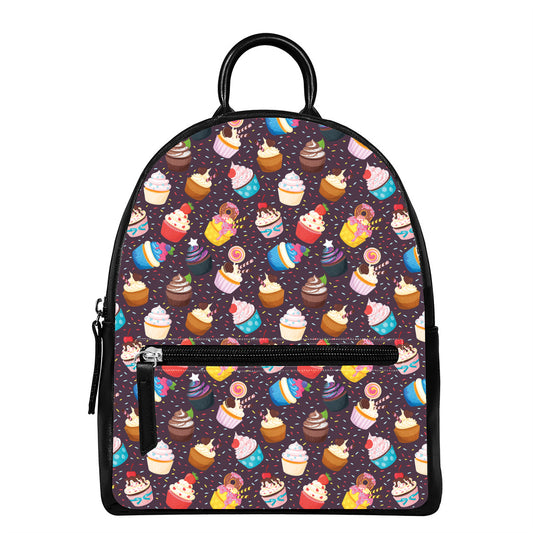 Cute Cupcake Pattern Print Leather Backpack