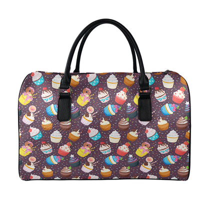 Cute Cupcake Pattern Print Leather Duffle Bag