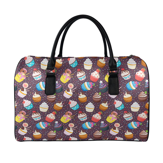 Cute Cupcake Pattern Print Leather Duffle Bag