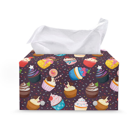 Cute Cupcake Pattern Print Leather Tissue Box Cover