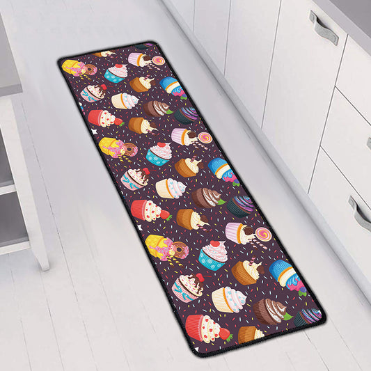 Cute Cupcake Pattern Print Long Kitchen Mat