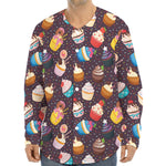 Cute Cupcake Pattern Print Long Sleeve Baseball Jersey