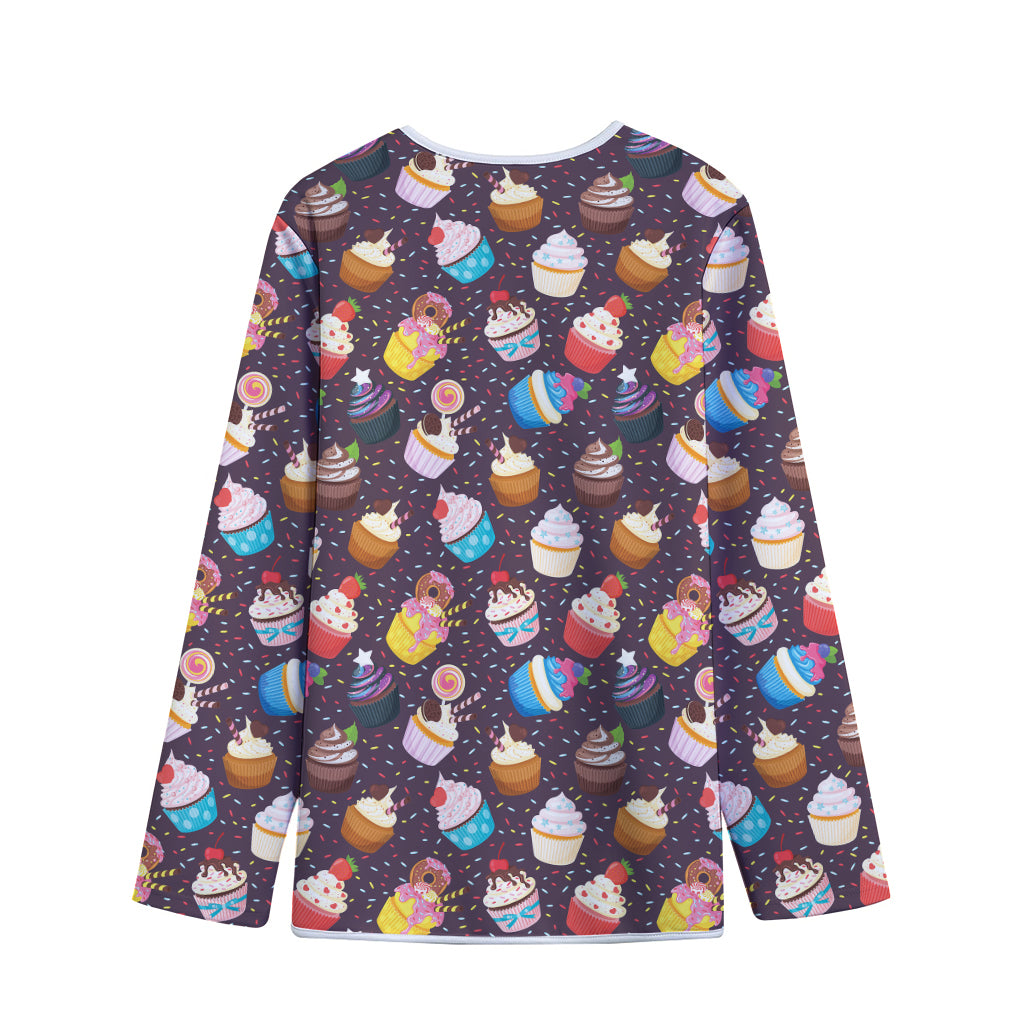 Cute Cupcake Pattern Print Long Sleeve Short Coat