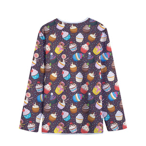 Cute Cupcake Pattern Print Long Sleeve Short Coat