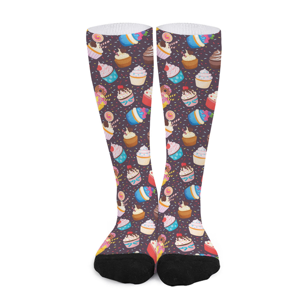 Cute Cupcake Pattern Print Long Socks