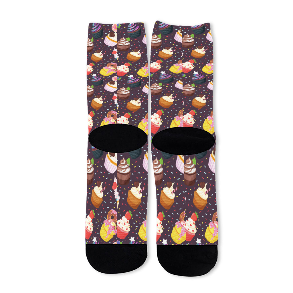Cute Cupcake Pattern Print Long Socks