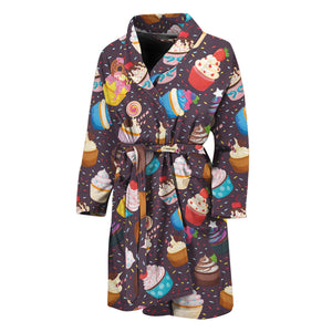 Cute Cupcake Pattern Print Men's Bathrobe