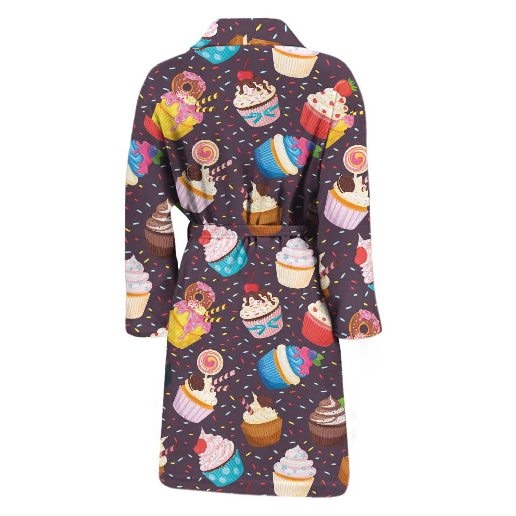 Cute Cupcake Pattern Print Men's Bathrobe