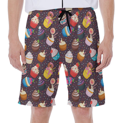 Cute Cupcake Pattern Print Men's Beach Shorts