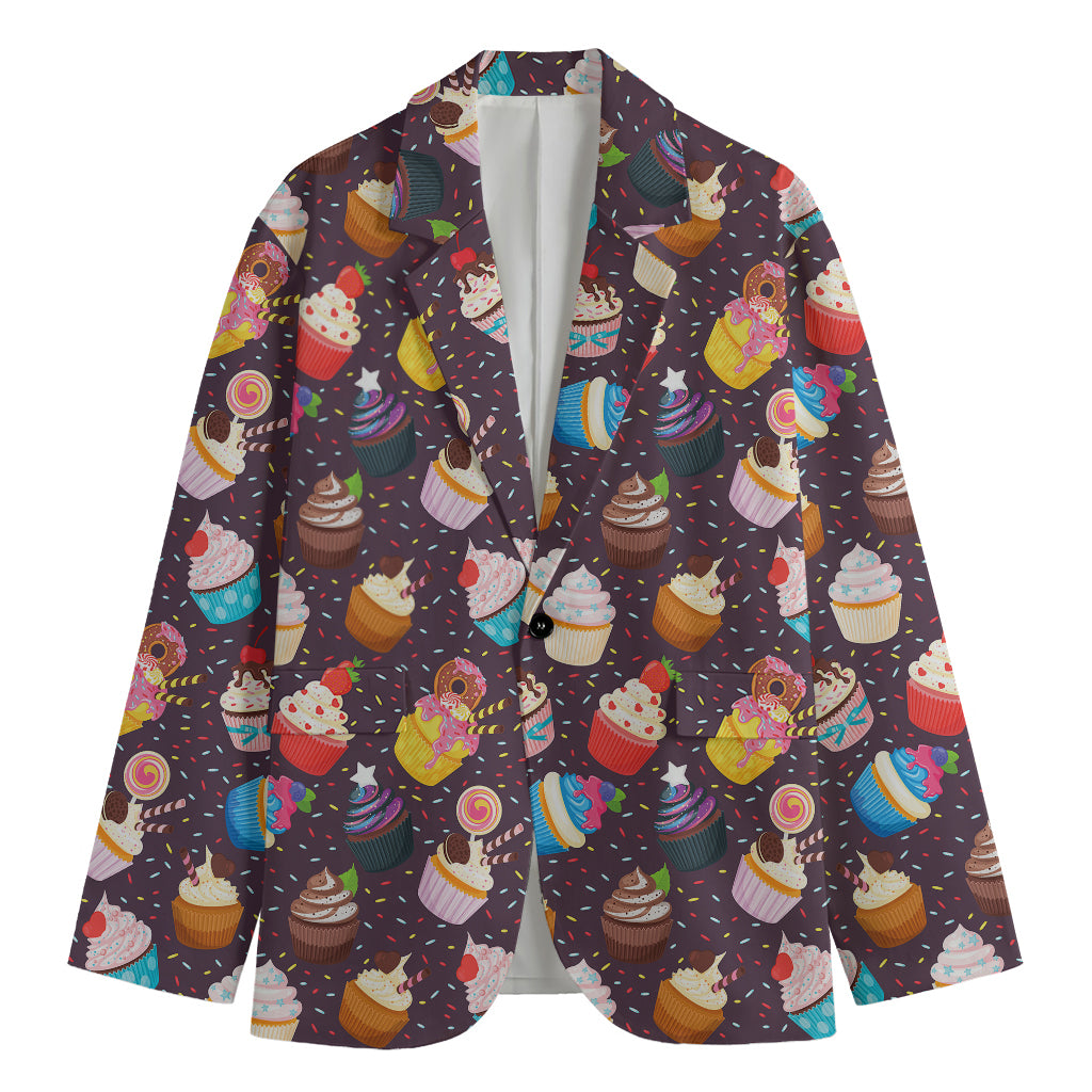 Cute Cupcake Pattern Print Men's Cotton Blazer