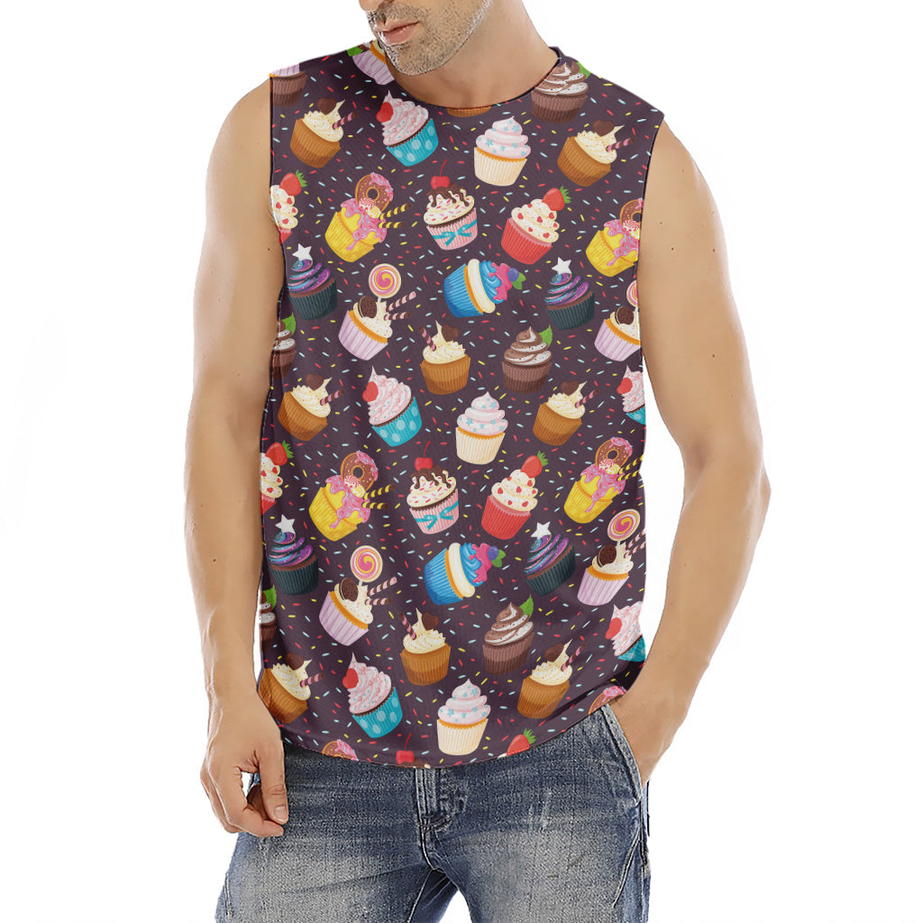 Cute Cupcake Pattern Print Men's Fitness Tank Top