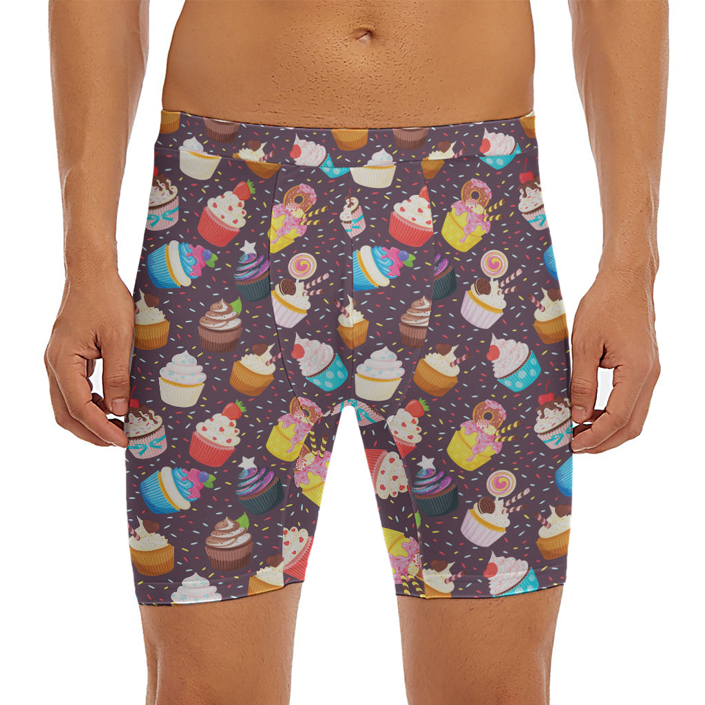 Cute Cupcake Pattern Print Men's Long Boxer Briefs