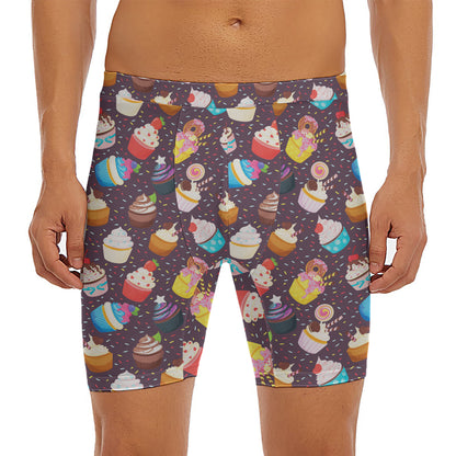 Cute Cupcake Pattern Print Men's Long Boxer Briefs