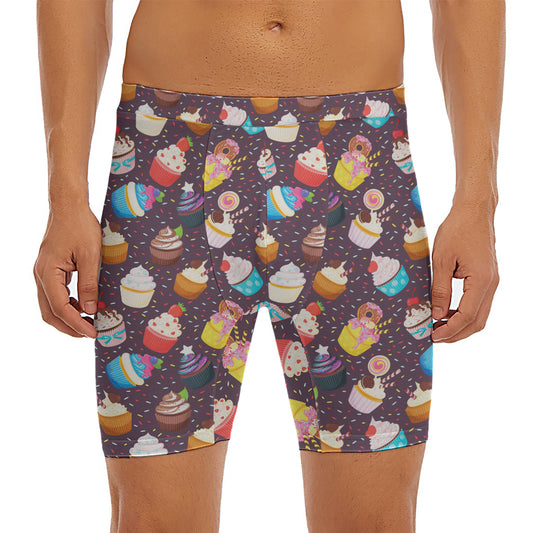 Cute Cupcake Pattern Print Men's Long Boxer Briefs
