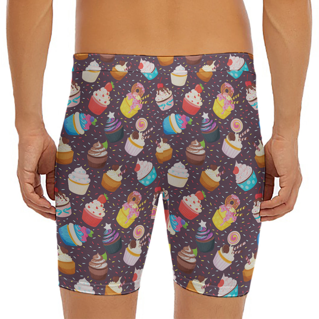 Cute Cupcake Pattern Print Men's Long Boxer Briefs