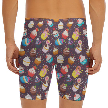 Cute Cupcake Pattern Print Men's Long Boxer Briefs