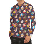 Cute Cupcake Pattern Print Men's Long Sleeve Rash Guard