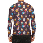 Cute Cupcake Pattern Print Men's Long Sleeve Rash Guard