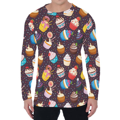 Cute Cupcake Pattern Print Men's Long Sleeve T-Shirt