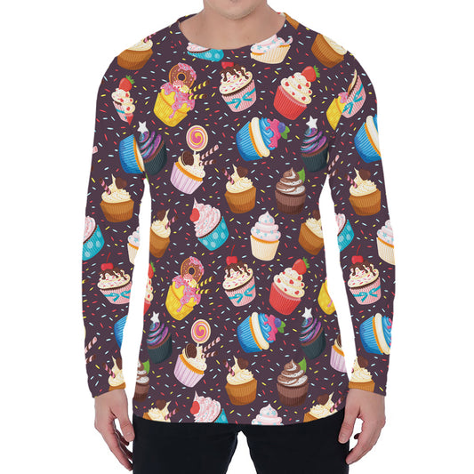Cute Cupcake Pattern Print Men's Long Sleeve T-Shirt