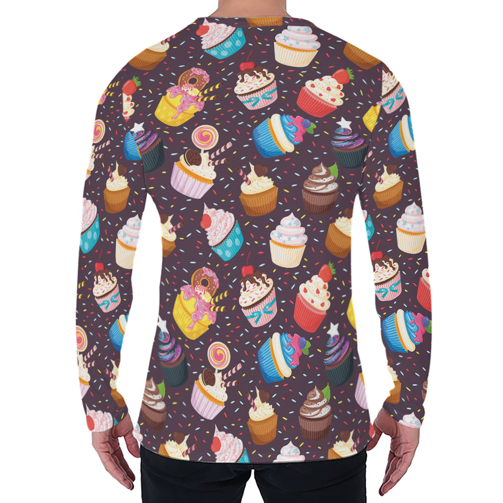 Cute Cupcake Pattern Print Men's Long Sleeve T-Shirt