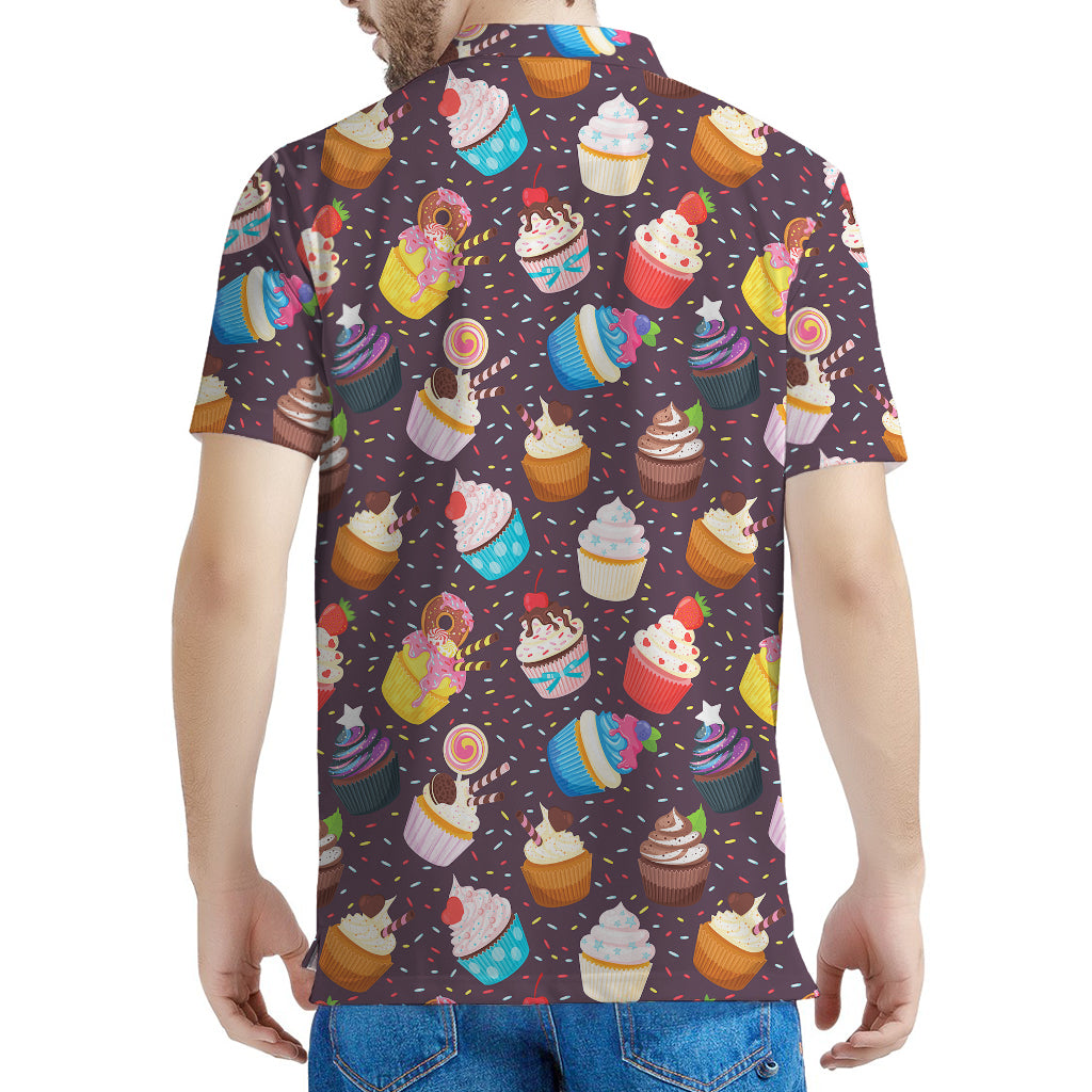 Cute Cupcake Pattern Print Men's Polo Shirt