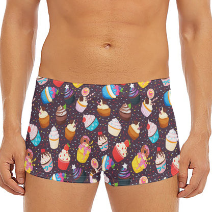 Cute Cupcake Pattern Print Men's Short Boxer Briefs
