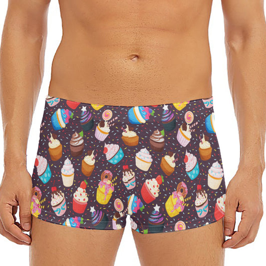 Cute Cupcake Pattern Print Men's Short Boxer Briefs