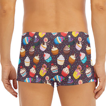 Cute Cupcake Pattern Print Men's Short Boxer Briefs