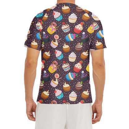 Cute Cupcake Pattern Print Men's Short Sleeve Rash Guard