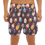 Cute Cupcake Pattern Print Men's Split Running Shorts