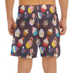 Cute Cupcake Pattern Print Men's Split Running Shorts