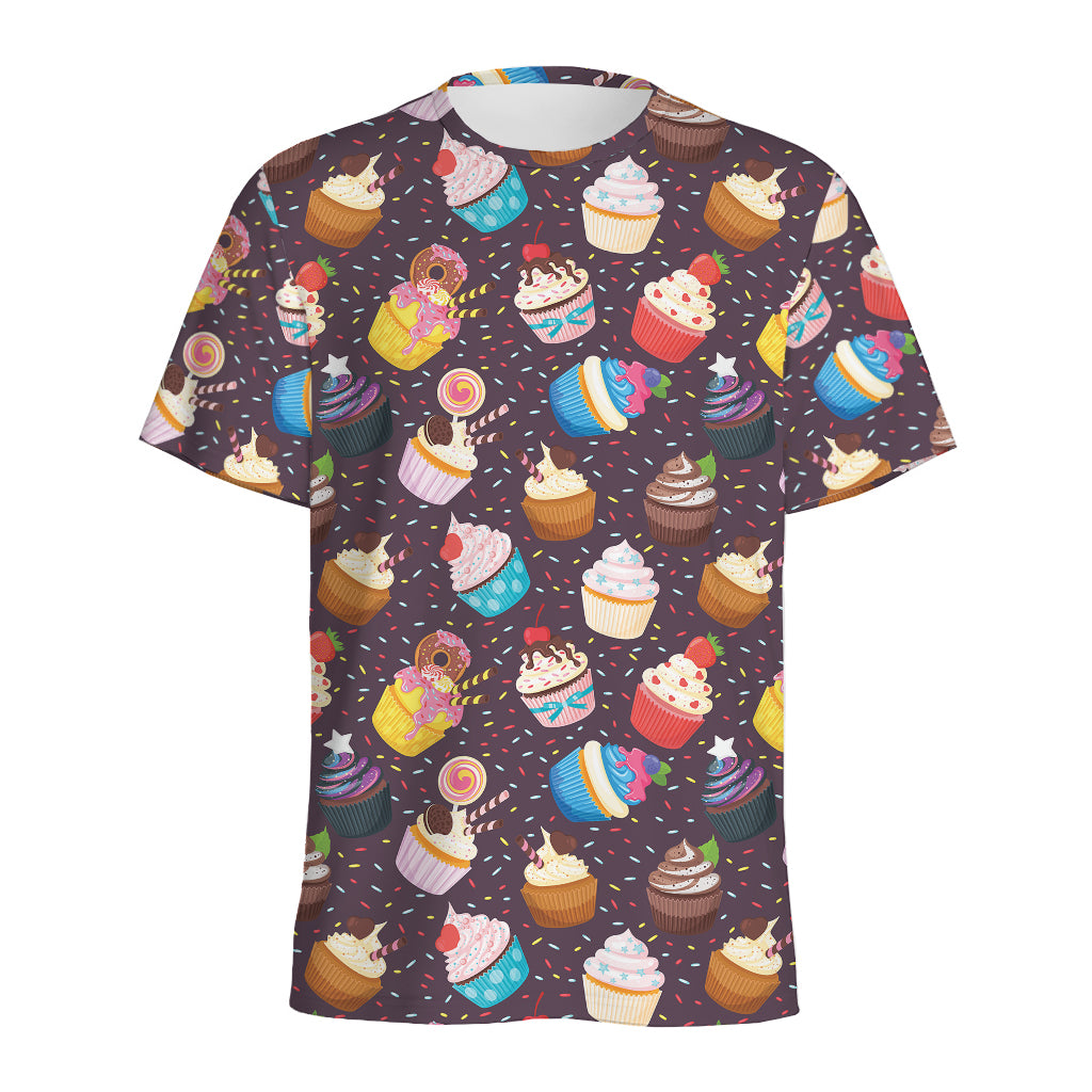 Cute Cupcake Pattern Print Men's Sports T-Shirt
