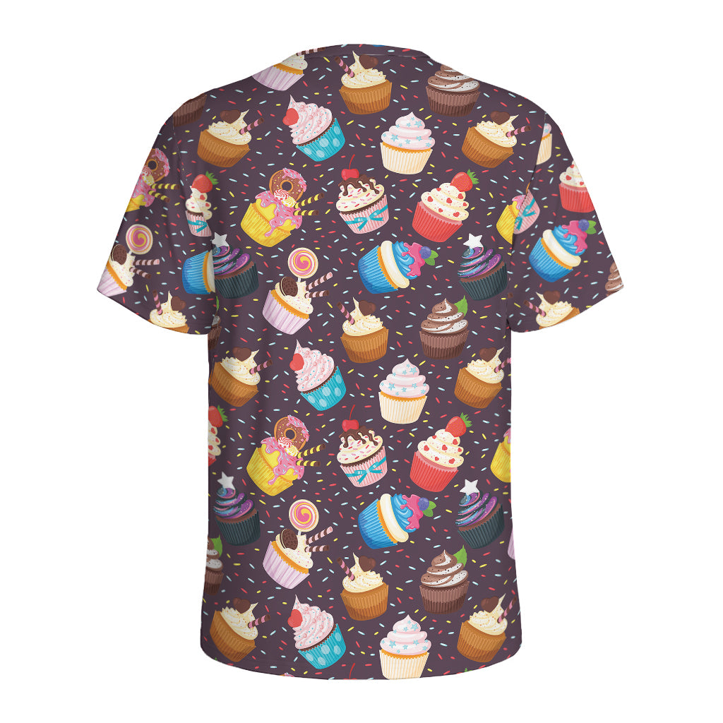 Cute Cupcake Pattern Print Men's Sports T-Shirt